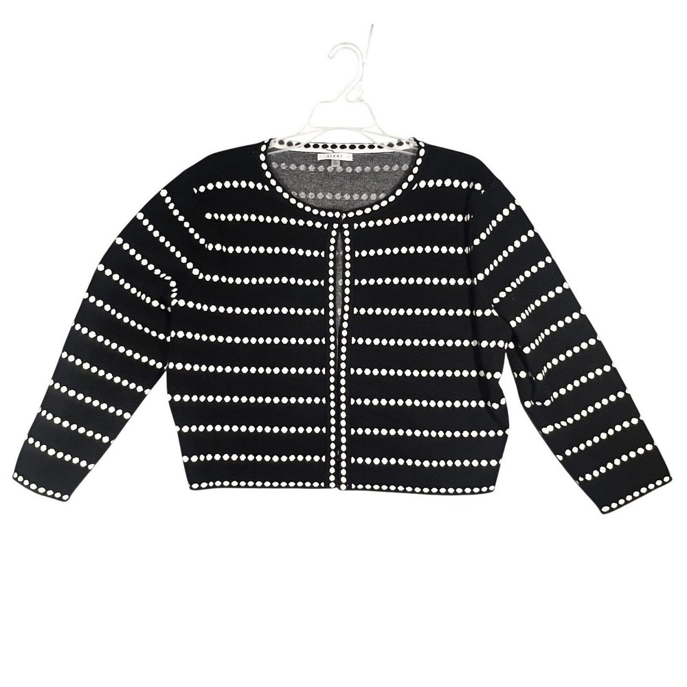 SIONI Women's Black & White Polka Dot Cardigan Sweater Size L Long Sleeve Rayon‎